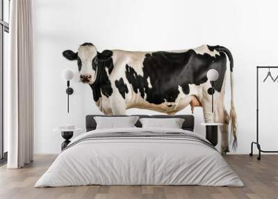 Upright black and white cow isolated on white background Wall mural