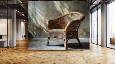 wood chair with rattan texture of wicker furniture Wall mural