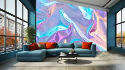 Wrinkled foil pastel with holographic iridescent surface. Wall mural