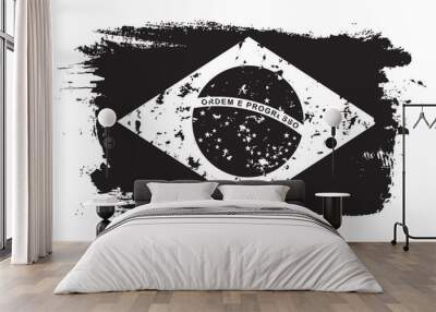 Brazil grunge flag, black isolated on white background, vector illustration. Wall mural