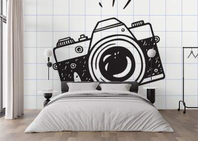 Photo camera doodle icon. Hand drawn sketch in vector Wall mural