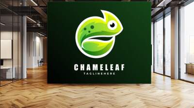 chameleon and leaf colorful logo Wall mural