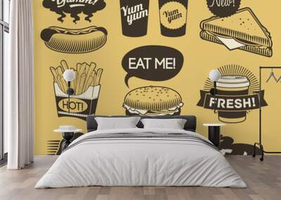 Fast food retro emblem Wall mural