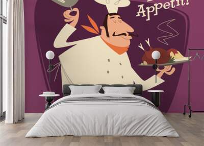 restaurant chef, retro illustration Wall mural