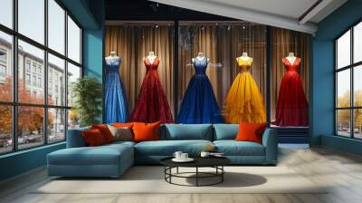 A window display of elegant dresses in a high-end fashion boutique Wall mural