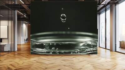 Drop of water suspended above a glass jar just before making contact with the liquid surface Wall mural