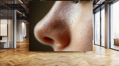 Macro shot of a nose with visible fine lines and pores, highlighting natural skin texture Wall mural