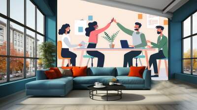 Team Celebrating Success in a Modern Office Setting Wall mural