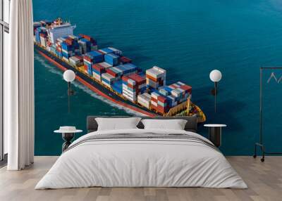 aerial view container cargo ship maritime freight shipping by container cargo ship, global business  Wall mural