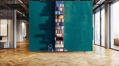 Aerial view container cargo ship maritime freight shipping by container cargo ship, Global business import export commercial trade logistic container cargo ship freight shipping. Wall mural