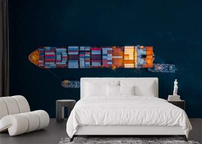 Container ship global business company freight shipping import export logistic and transportation by container ship, Container ship cargo freight shipping maritime transport international worldwide. Wall mural