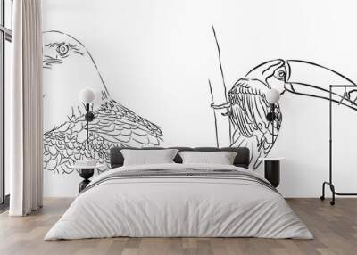 hand drawn sketch of a bird Wall mural