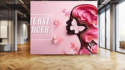 Breast Cancer Awareness Month Poster Design. Pink October. Wall mural