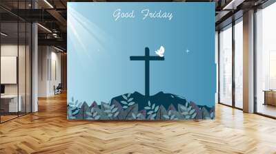 Good Friday banner and Poster. Good Friday is a Christian holiday commemorating the crucifixion of Jesus and his death at Calvary.It is observed during Holy Week as part of the Paschal Triduum. Wall mural