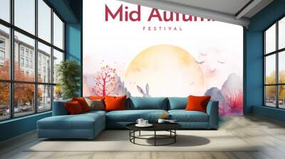 Happy Mid Autumn Festival Poster Design, Social Media Post. Chinese Holiday Wall mural