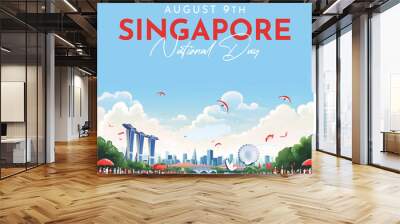 Singapore independence day 9 august design illustration, suitable for social media banner and template Wall mural