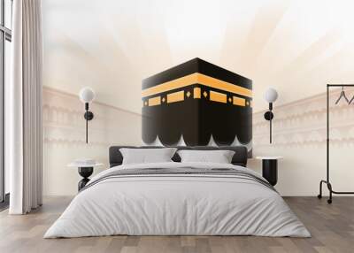 Translation: May Allah Accept Your Hajj and Grant You Forgiveness. Kaaba Vector for Hajj Mabroor in Mecca Saudi Arabia. Hajj Mabrour And The Holy Mecca Greeting Islamic Illustration Background Vector  Wall mural