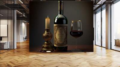 wine bottle and glass Wall mural