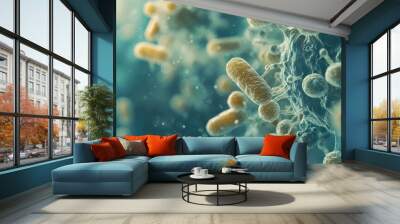 Bacteria are observed in a colony formation, exhibiting growth and interaction within a controlled environment in the lab Wall mural