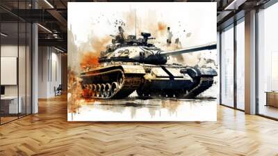 Colorful illustration of a military tank Wall mural