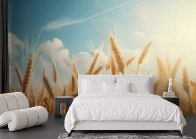 golden wheat field and sunny day Wall mural