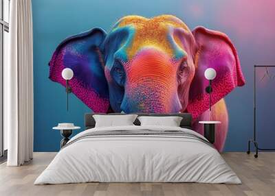 A colorful elephant painted in vivid pinks and purples with a bright, artistic design Wall mural