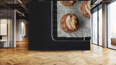 Top view flat lay homemade vegan banana muffins on cooling rack Wall mural