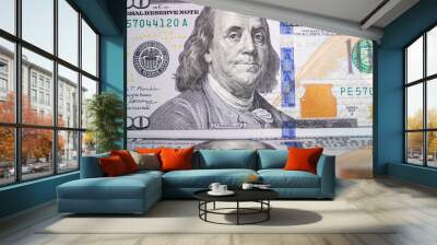 one hundred usa dollar banknote perspective view and reflection Wall mural