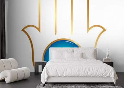 Ornate hamsa, Gold amulet against the evil eye and spoilage. Vector. Wall mural