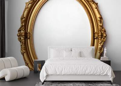 Oval golden frame for paintings, mirrors or photo isolated on white background. Vintage decoration Wall mural