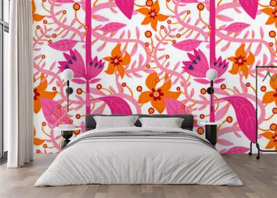 Pattern with bright juicy flowers on an isolated white background. Seamless plant pattern for fabric
 Wall mural