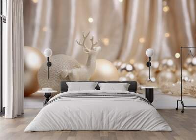 Reindeer with Golden Christmas Ornaments and Soft Lights. Christmas concept Wall mural