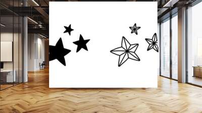 Black doodle stars. Hand drawn vector star shapes Wall mural