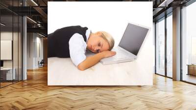 overworked businesswoman is sleeping on her laptop Wall mural