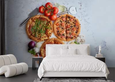 Thick american style homemade on fluffy dough pizzas Wall mural