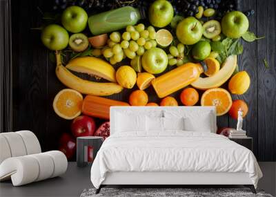 Various healthy fruits and vegetables formed in rainbow composition Wall mural