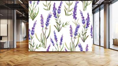 Vector illustration: seamless pattern of lavender flowers. Watercolor painting Wall mural