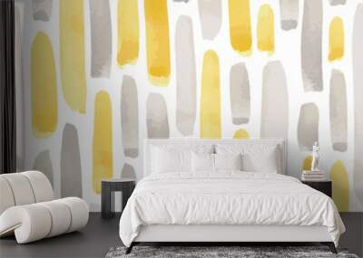 Vector illustration: seamless pattern of yellow and gray watercolor paint strokes on white background Wall mural