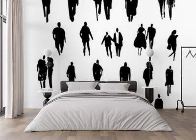 Vector silhouettes of people drawn by brush. Brush strokes in the form of black silhouettes of people Wall mural