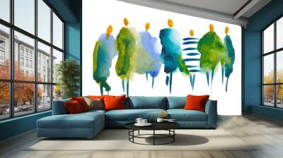 Vector. Hand drawn illustration: people. A stain of watercolor paint in the shape of a group of people Wall mural