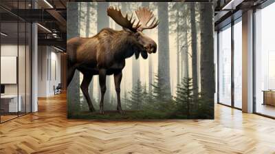 Canadian moose against the background of the forest. Canada day concept Wall mural