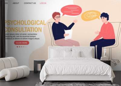 Psychological online consultation. The psychologist assists the patient. Intimate talk. Landing page. For use in the application, on the site. Wall mural