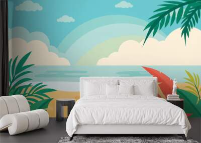 Summer time. Creative background of landscape, sunny panorama of sea and beach.  Wall mural