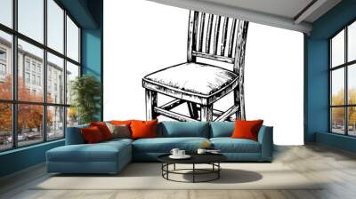 Wooden chair with a curved back, on a white background Wall mural