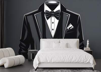 Elegant tuxedo design featuring a mans jacket and bow tie in a modern vector illustration style created by generative AI Wall mural