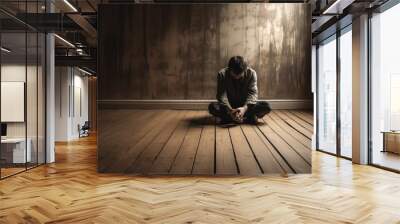 depression man sit on the floor Wall mural