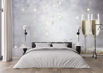 Light banner of festive glass of champagne on bokeh background Wall mural