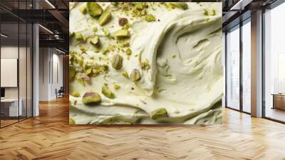 macro texture swirl of green pistachio ice cream with nuts. Wall mural