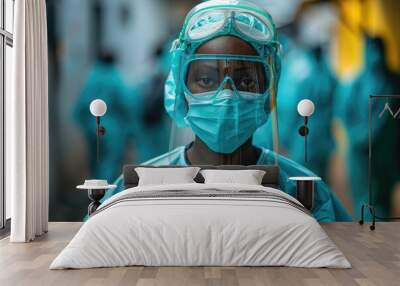 Medical Professional Wearing Full PPE Gear in Hospital During Pandemic Wall mural