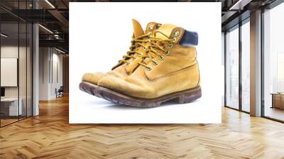 pair of old yellow working boots，nostalgic Wall mural